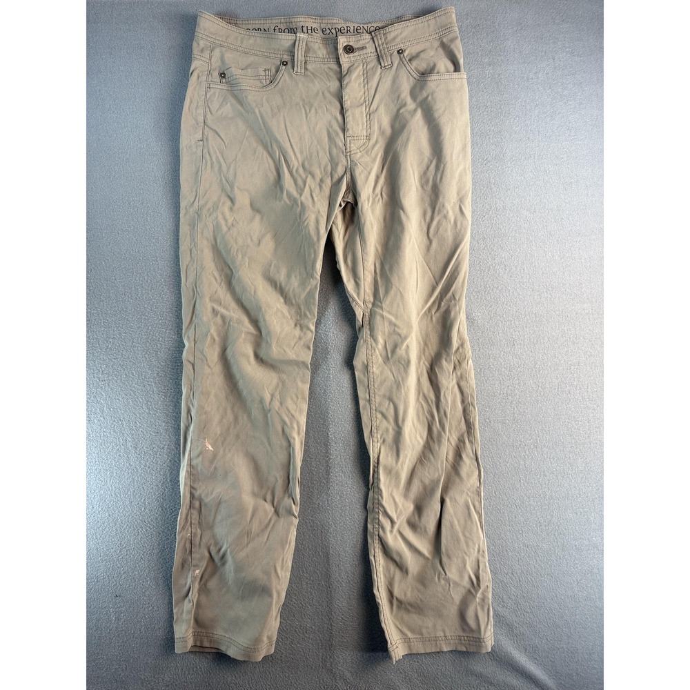 PrAna Brion Pants Mens 34x32 Beige Regular Fit Canvas 5-Pocket Casual Khakis